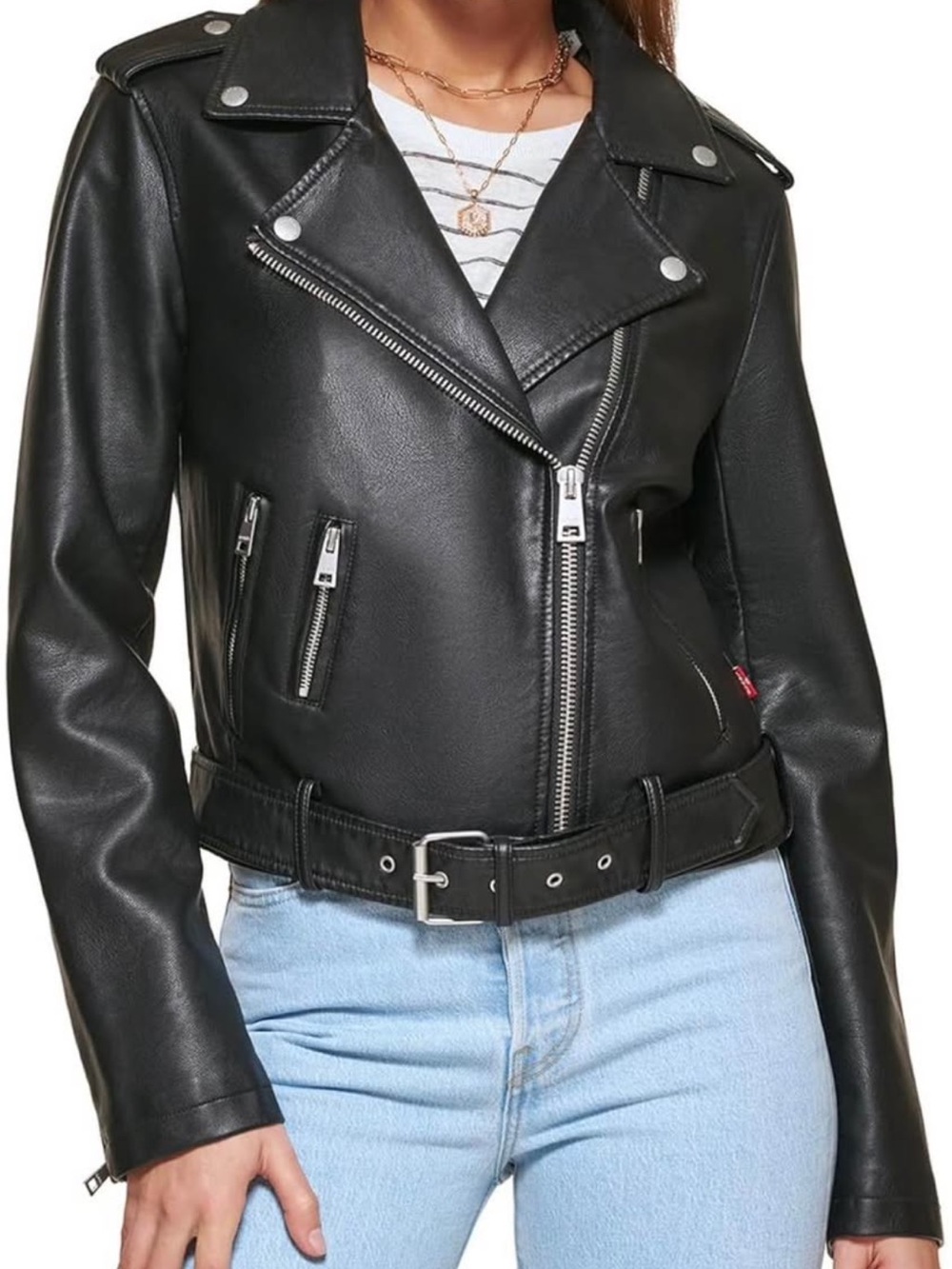 Levi's Black Moto Faux Leather Jacket with Belt
